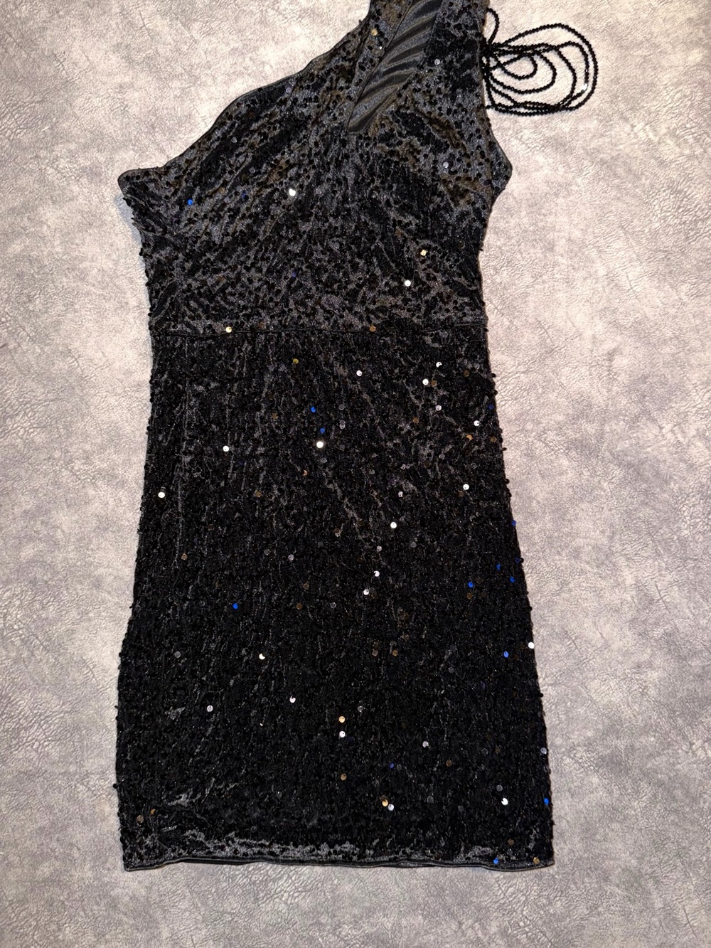 Black One-Shoulder Sequin Velvet Cocktail Dress Small